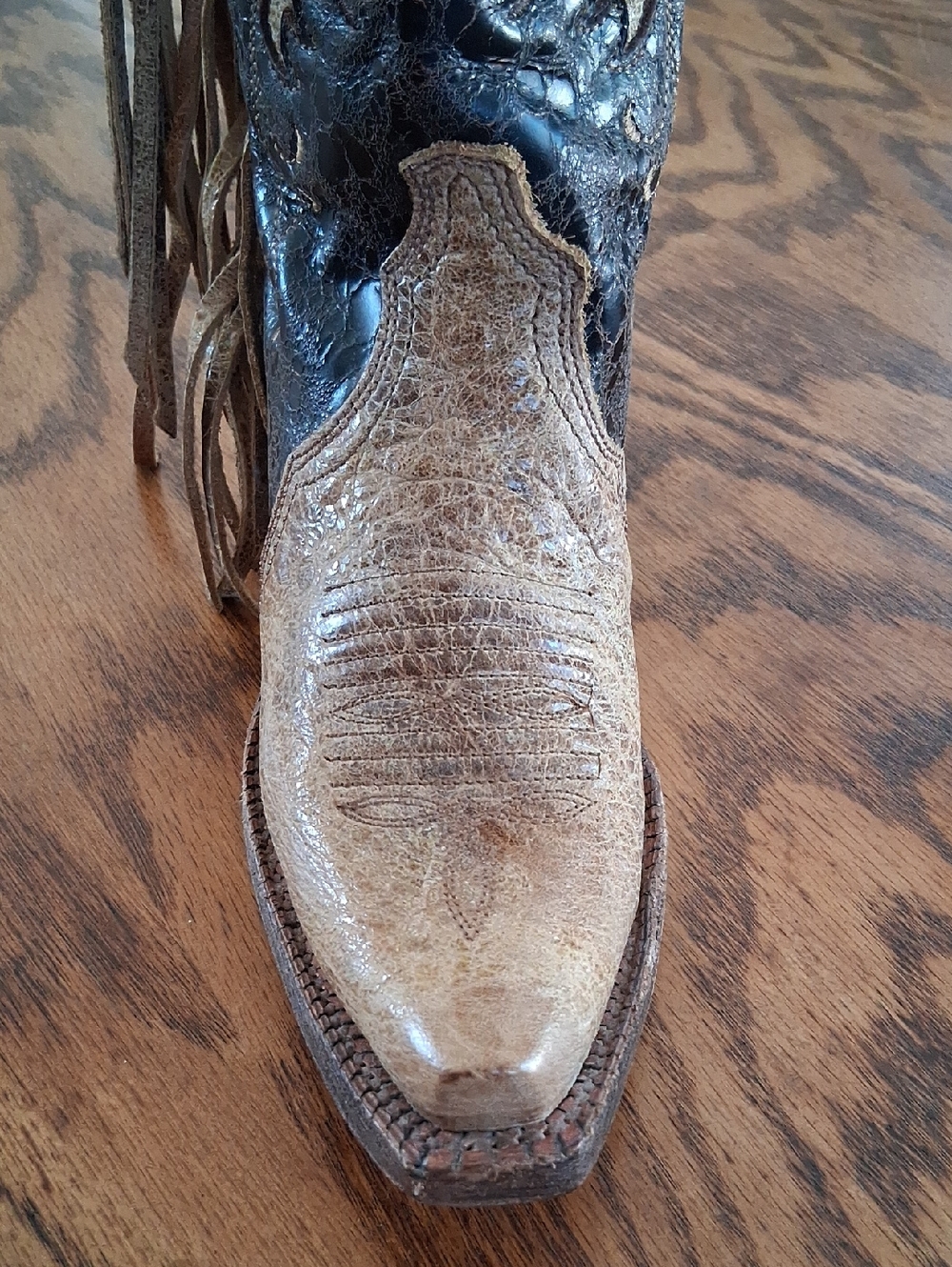 Corral Vintage Leather Brown Tan Inlay Snip Toe Fringe Western Boots Size 7 - Picture 11 of 13